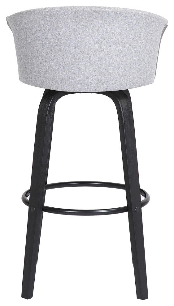 Diana Swivel Black Wood Counter Stool, Light Gray Fabric