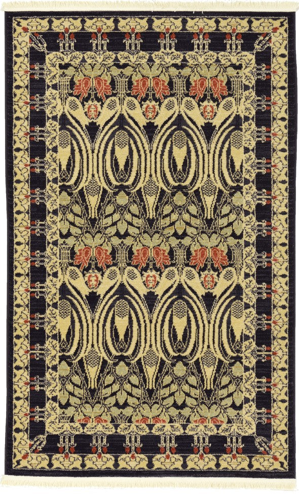 Unique Loom Black Carnation Edinburgh 3' 3 x 5' 3 Area Rug