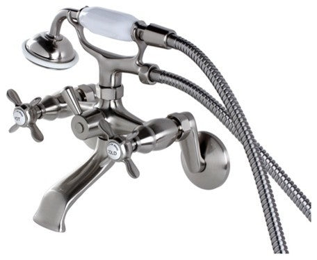 Kingston Brass Wall Mount Clawfoot Tub Faucet With Hand Shower, Brushed Nickel