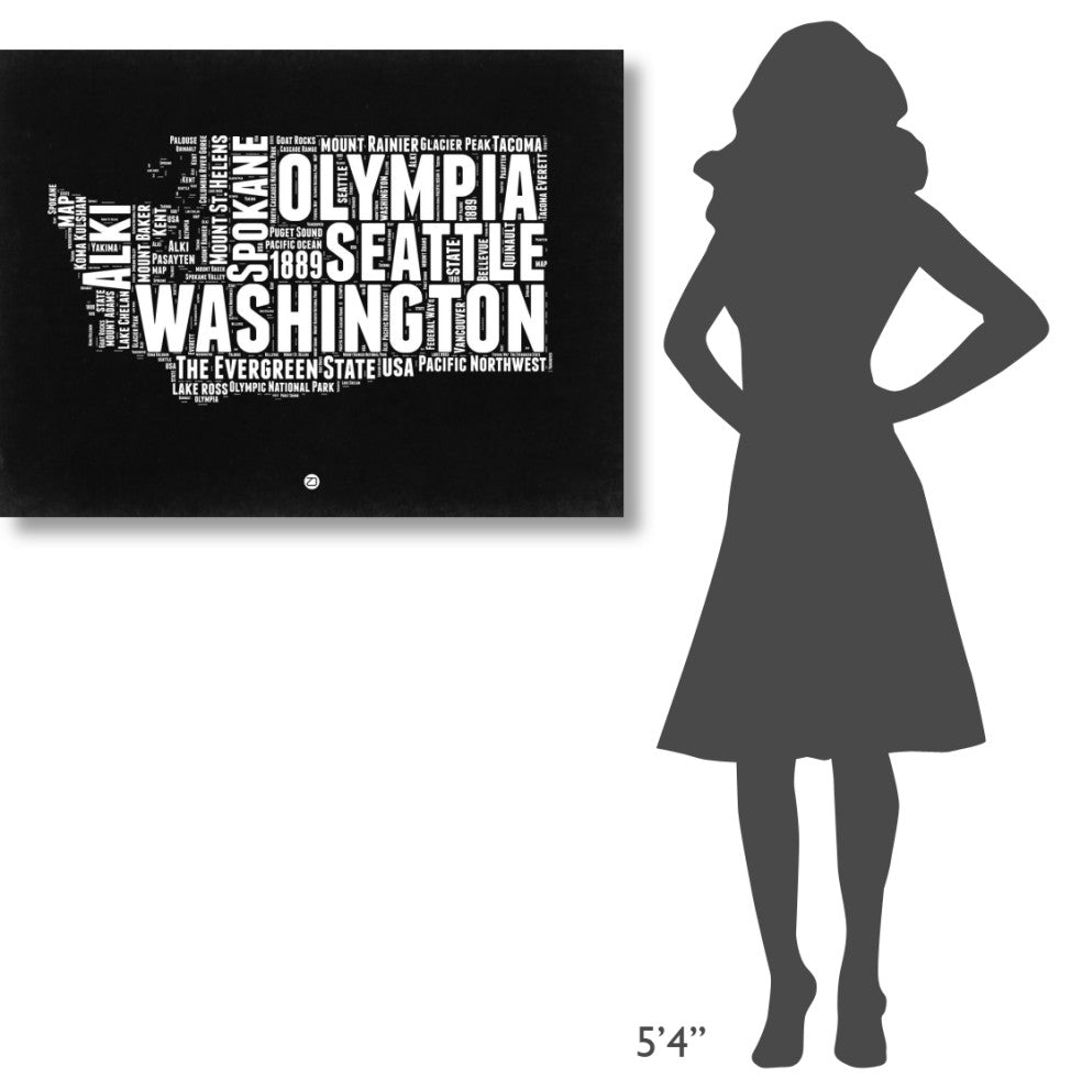 "Washington Black and White Map" Fine Art Print