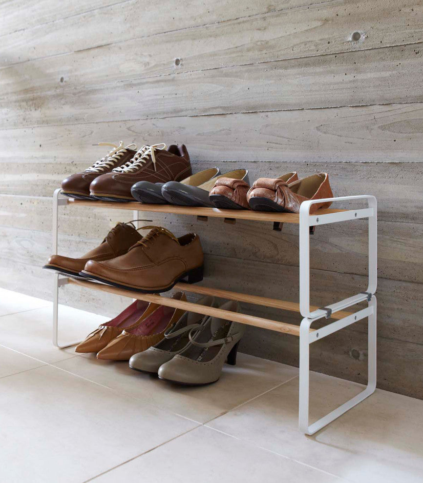 Plain Low-Profile Shoe Rack, White