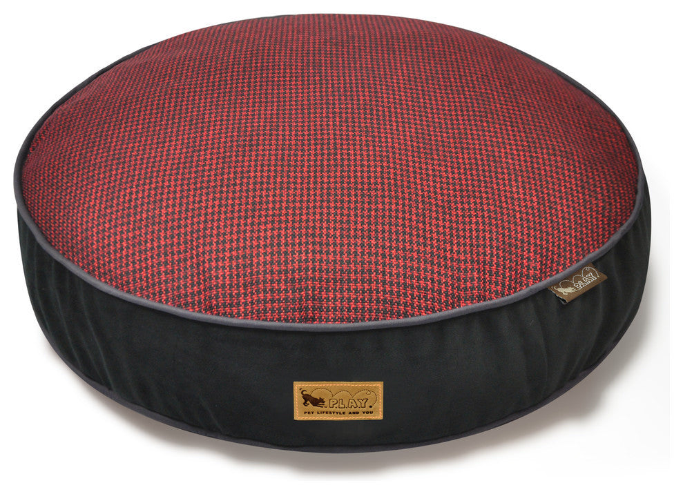 Round Bed Houndstooth, Red and Black, Large
