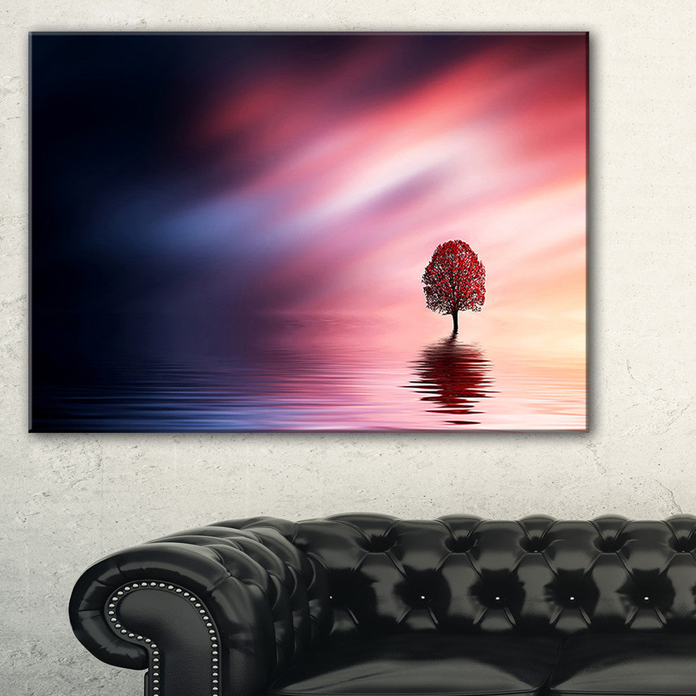 "Astonishing Lonely Tree With Birds" Extra Large Wall Art Landscape, 32"x16"
