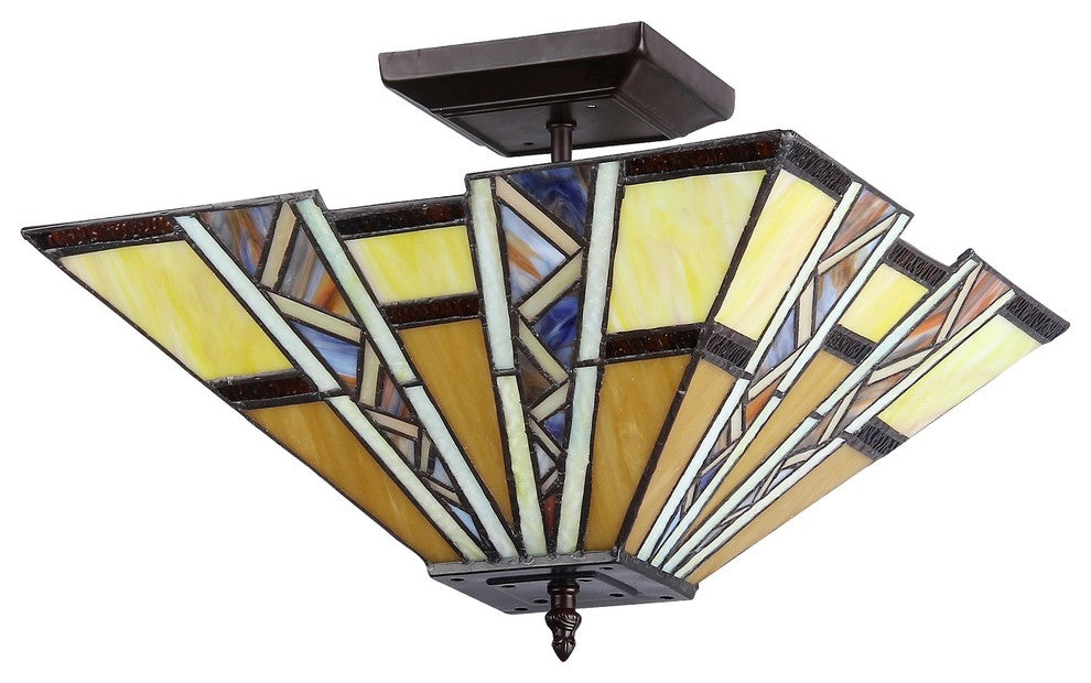PROGRESSIVE Tiffany-style 2 Light Mission Semi-flush Ceiling Fixture 14inches Sh