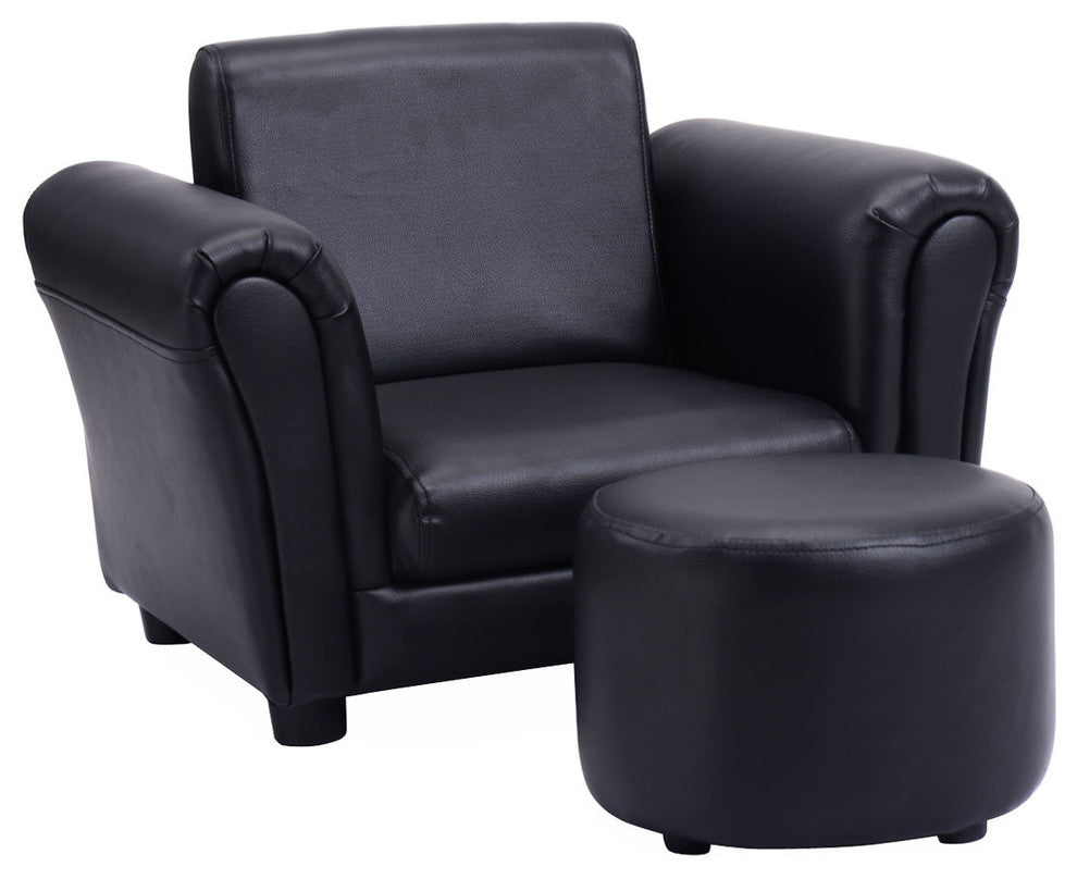 Costway Black Kids Sofa Armrest Chair Couch Children Toddler w/ Ottoman