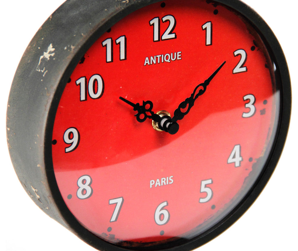 Clock, Red Face, Antique Black