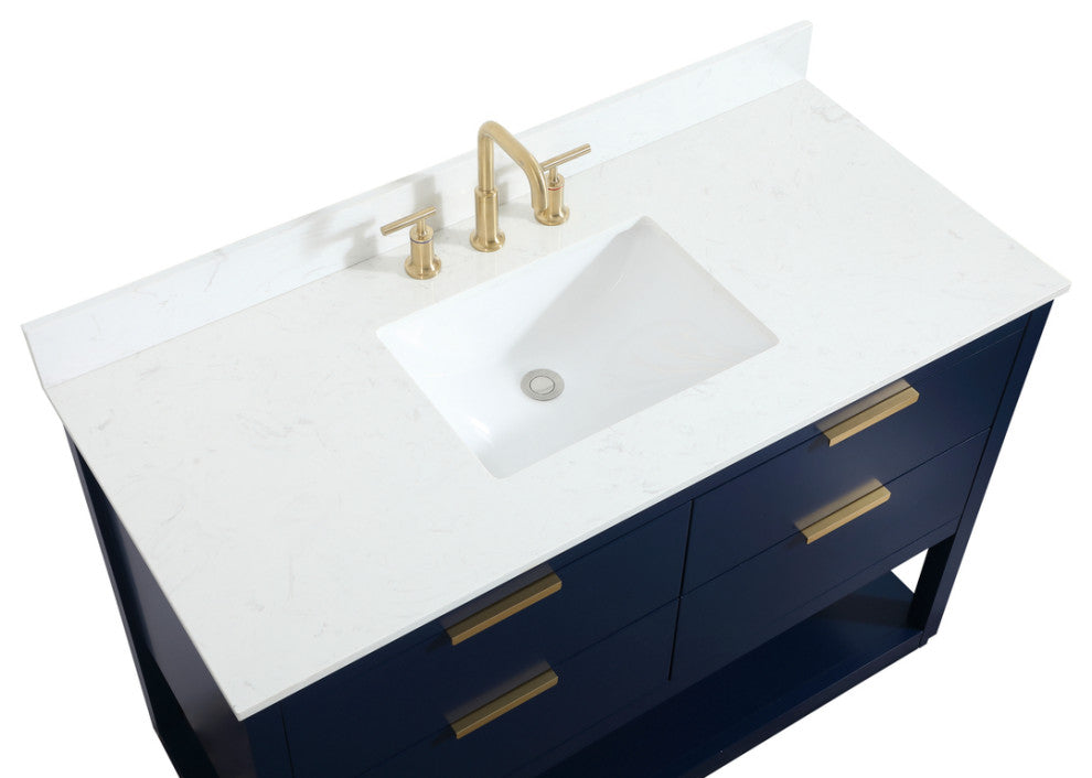 48" Single Bathroom Vanity, Blue, With Backsplash