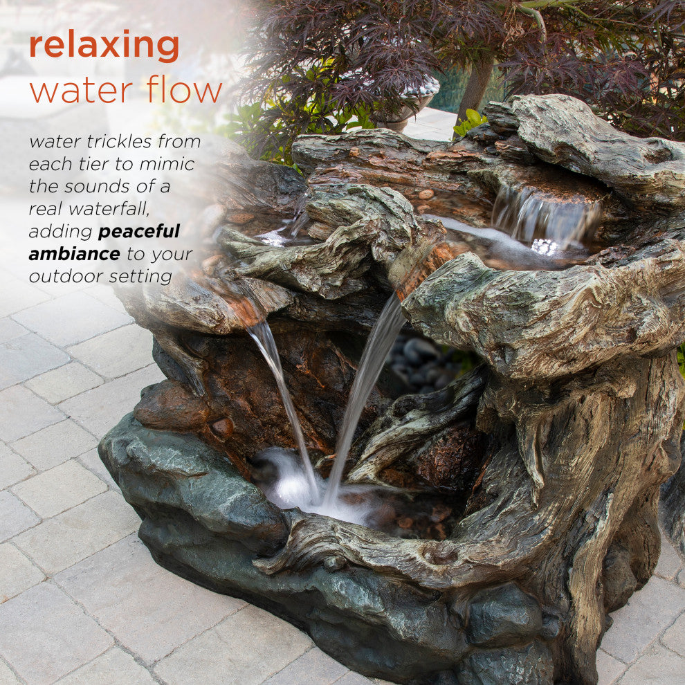 30" Outdoor 3-Tier Rainforest Cascading Waterfall Fountain With LED Lights