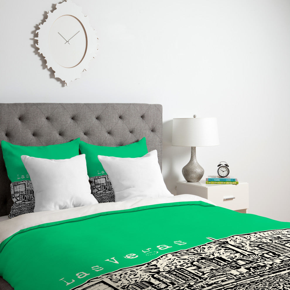 Deny Designs Bird Ave Las Vegas Green Duvet Cover - Lightweight