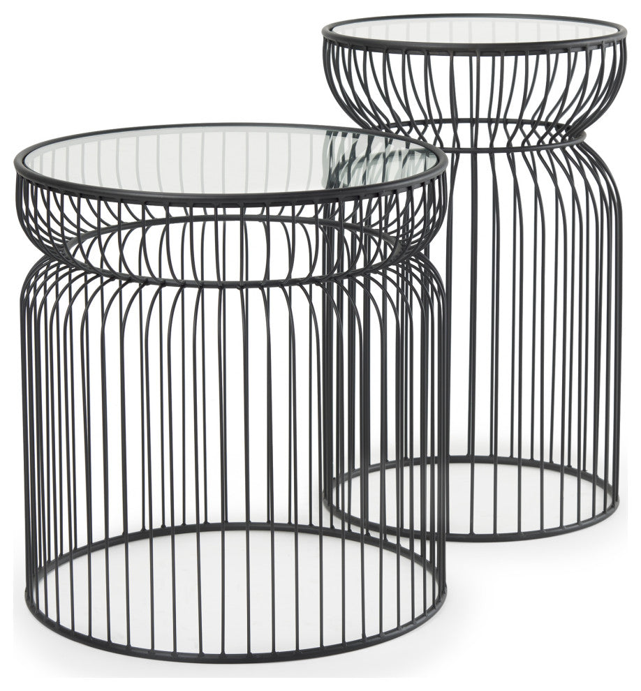 Shani Set of 2 Round, Black Metal With Glass, Accent Tables