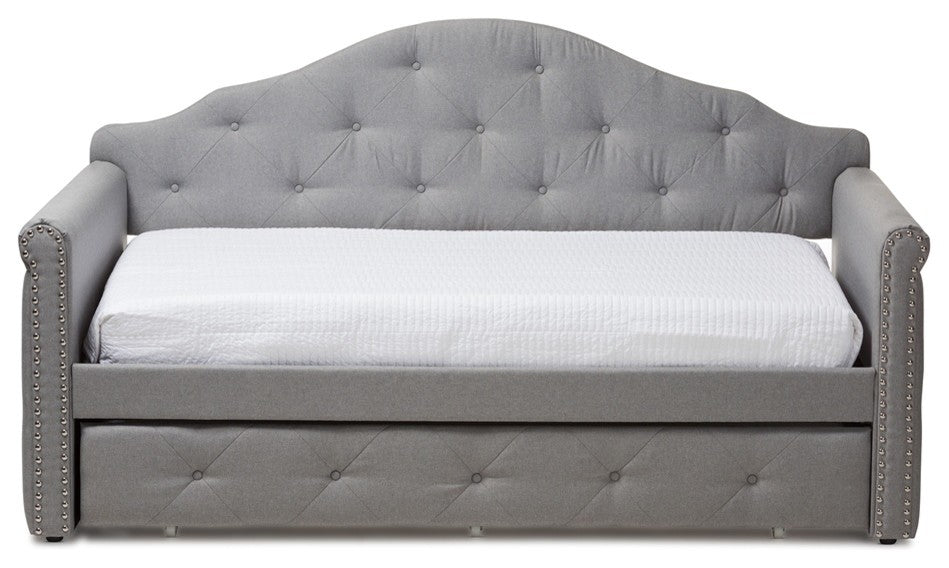 Modern and Contemporary Gray Fabric Upholstered Daybed With Trundle