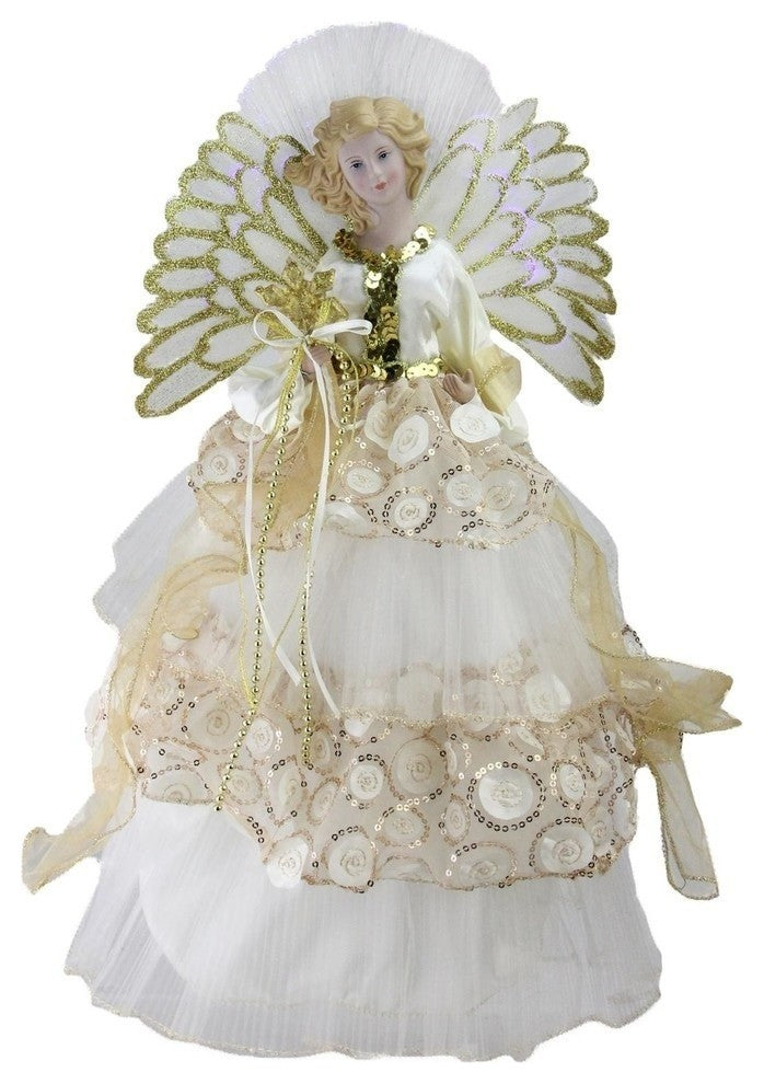 16" Battery-Operated Angel in Sequined Gown Christmas Tree Topper