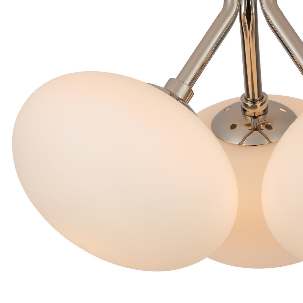 Modern Mid-Century 3-Light Elliptical Sputnik Glass Semi Ceiling Light, Nickel