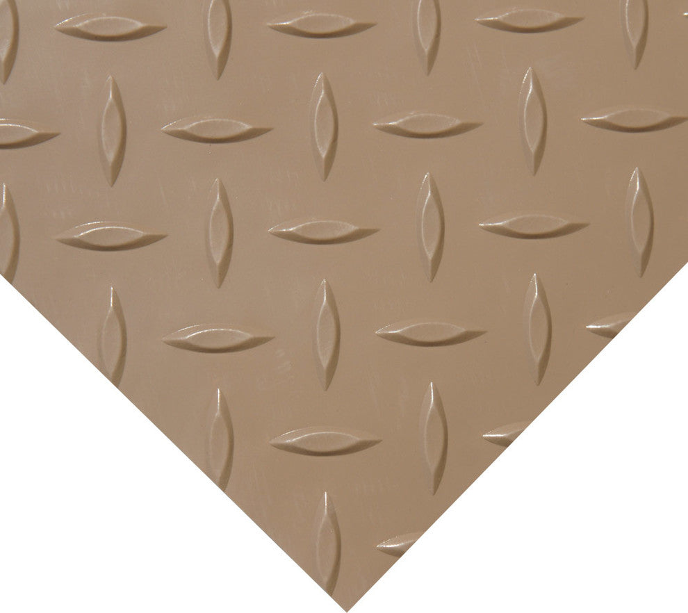 Rubber-Cal "Diamond-Plate Metallic" PVC Flooring - 2.5 mm x 4 ft x 15 ft -Beige
