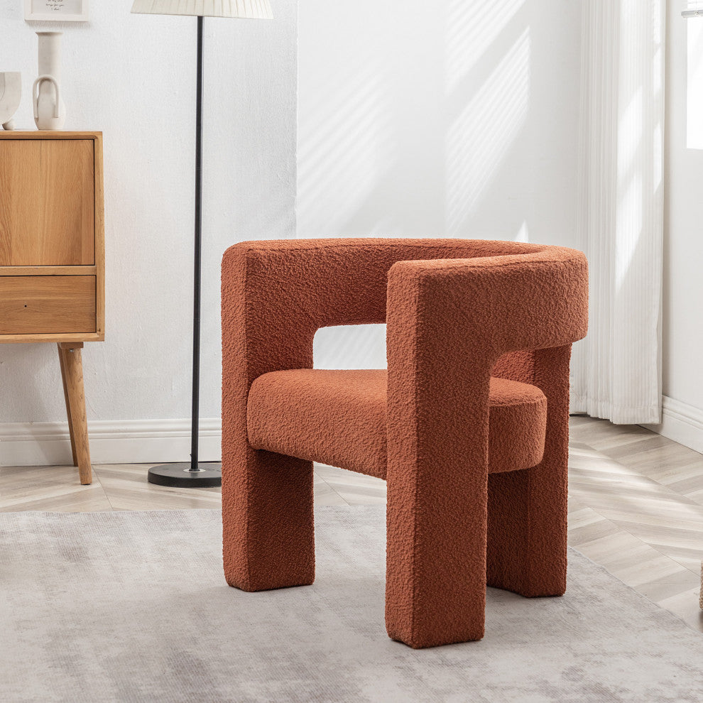 28" Wide Boucle Upholstered Square Armchair, Caramel