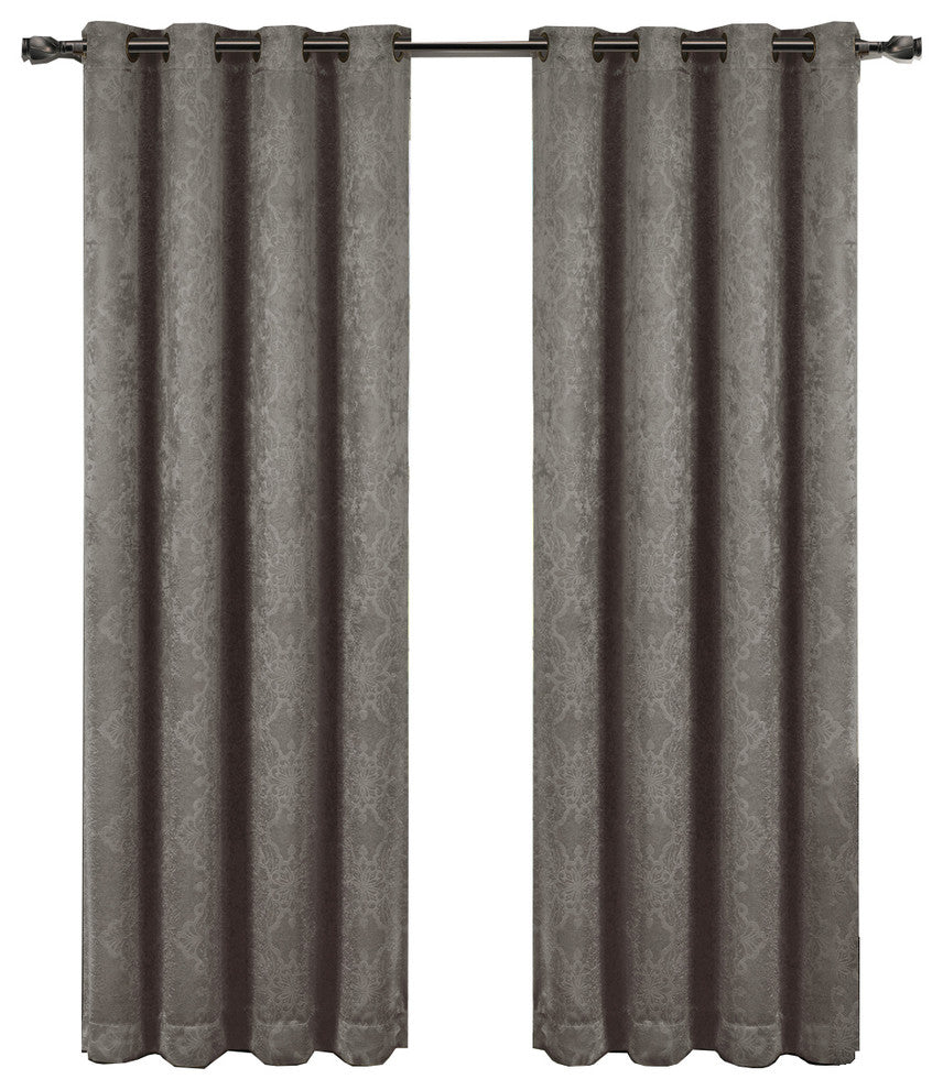 Bella Blackout 2PC Embossed Grommet Panels, Gray, 104"x108"