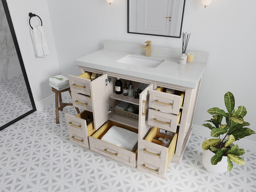 Boston 48" Single Sink Bath Vanity in Fine Grain 2" Pearl Gray
