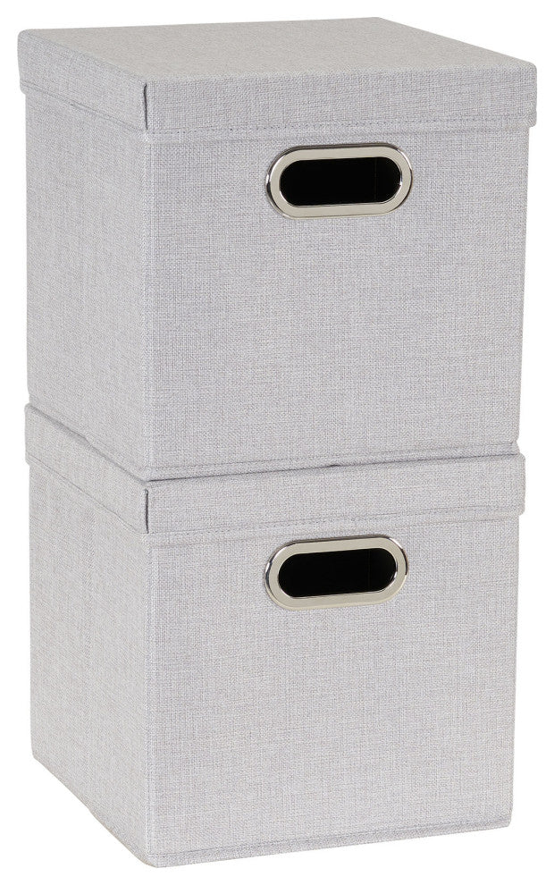 Storage Bins With Lids and Chromed Grommet Handles, Gray