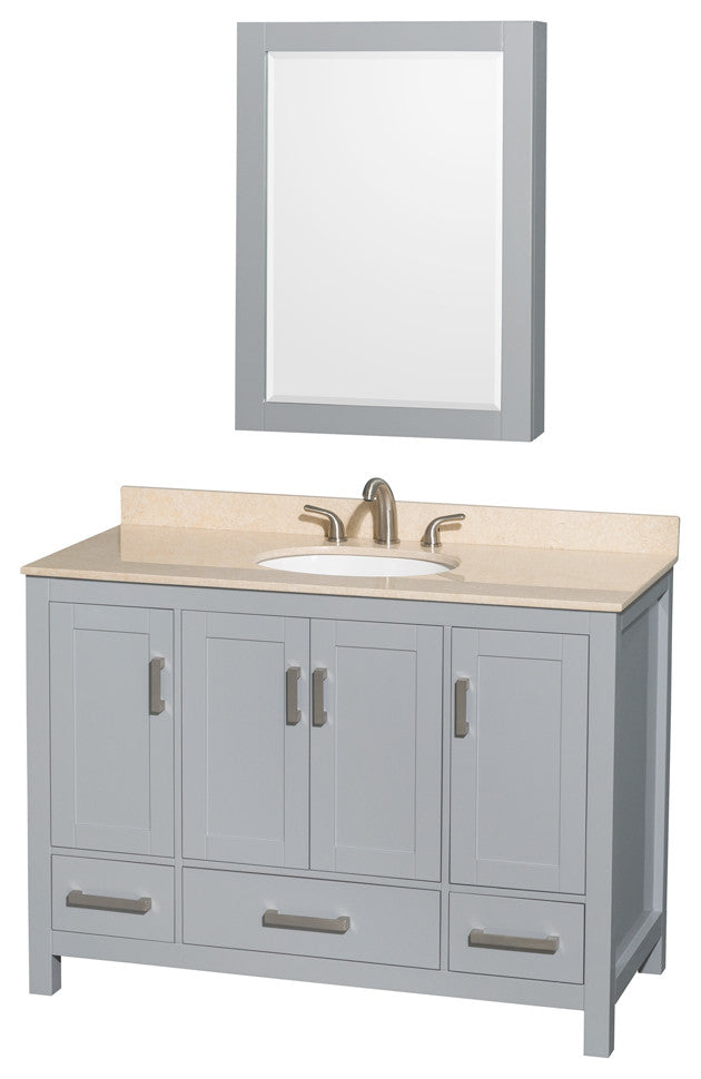 Wyndham WCS141448SGYIVUNOMED 48 inch Vanity in Gray with Ivory Marble and Round