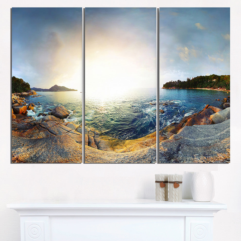 "Rocky Coast in Andaman Sea" Metal Wall Art, 3 Panels, 36"x28"