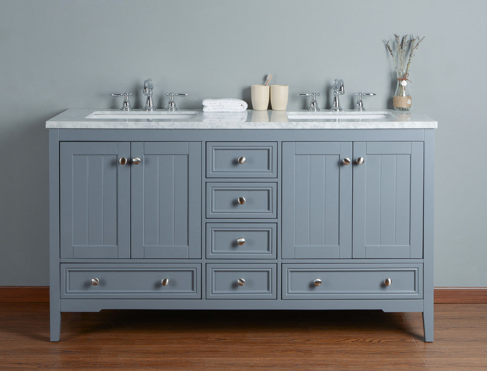 Stufurhome New Yorker Bathroom Vanity, Gray, 60"