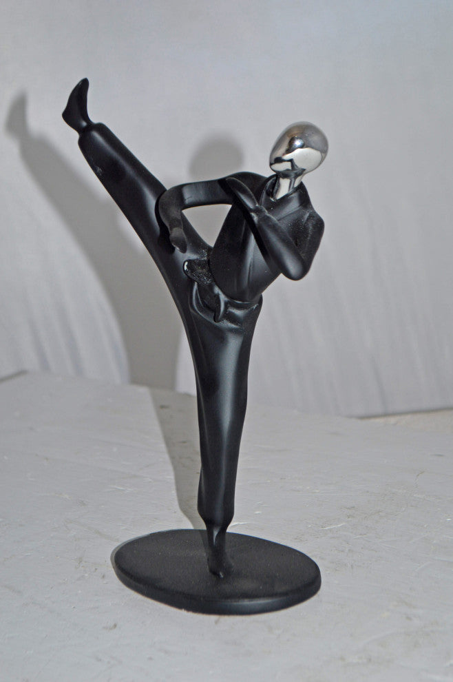 Karate, Krav Maga Front Kick, Black Chrome, Resin Statue - Size: 3" x 7" x 11"