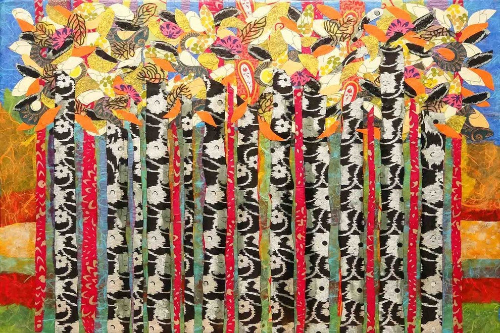"Birch Tree Grove at Dusk" Painting Print on Canvas by Lisa Mee