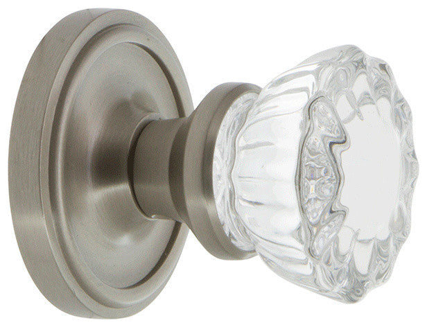 Classic Rosette Privacy Crystal Glass Knob, Satin Nickel