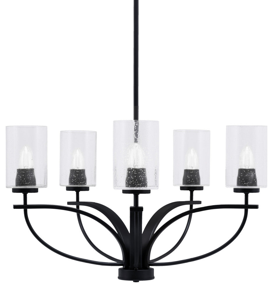 Cavella 5 Light Chandelier In Matte Black Finish, 4" Clear Bubble Glass