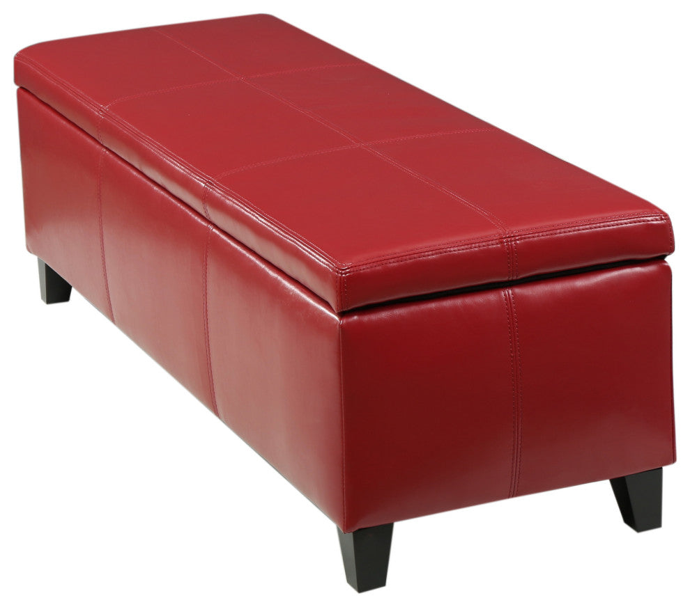 GDF Studio Skyler Beige Fabric Storage Ottoman Bench, Red