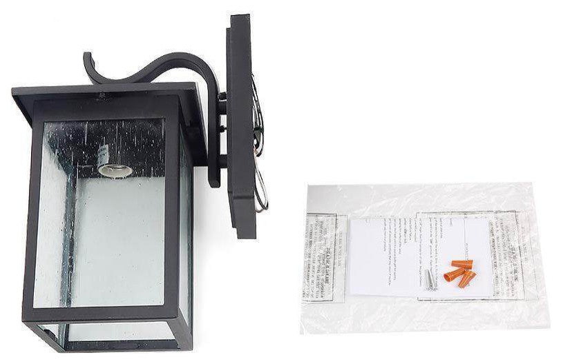 LNC 1-Light Trasitional Seeded Glass Matte Sand Black Square Outdoor Lighting