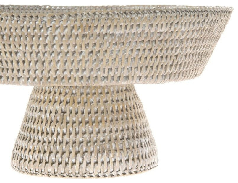 La Jolla Pedestal Rattan Fruit Bowl, White-Wash