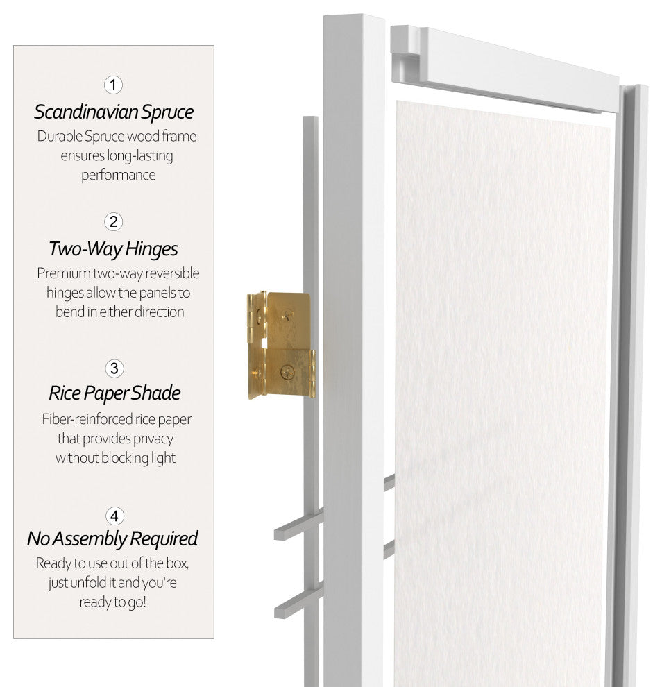 4' Tall Double Cross Shoji Screen, White, 4 Panels