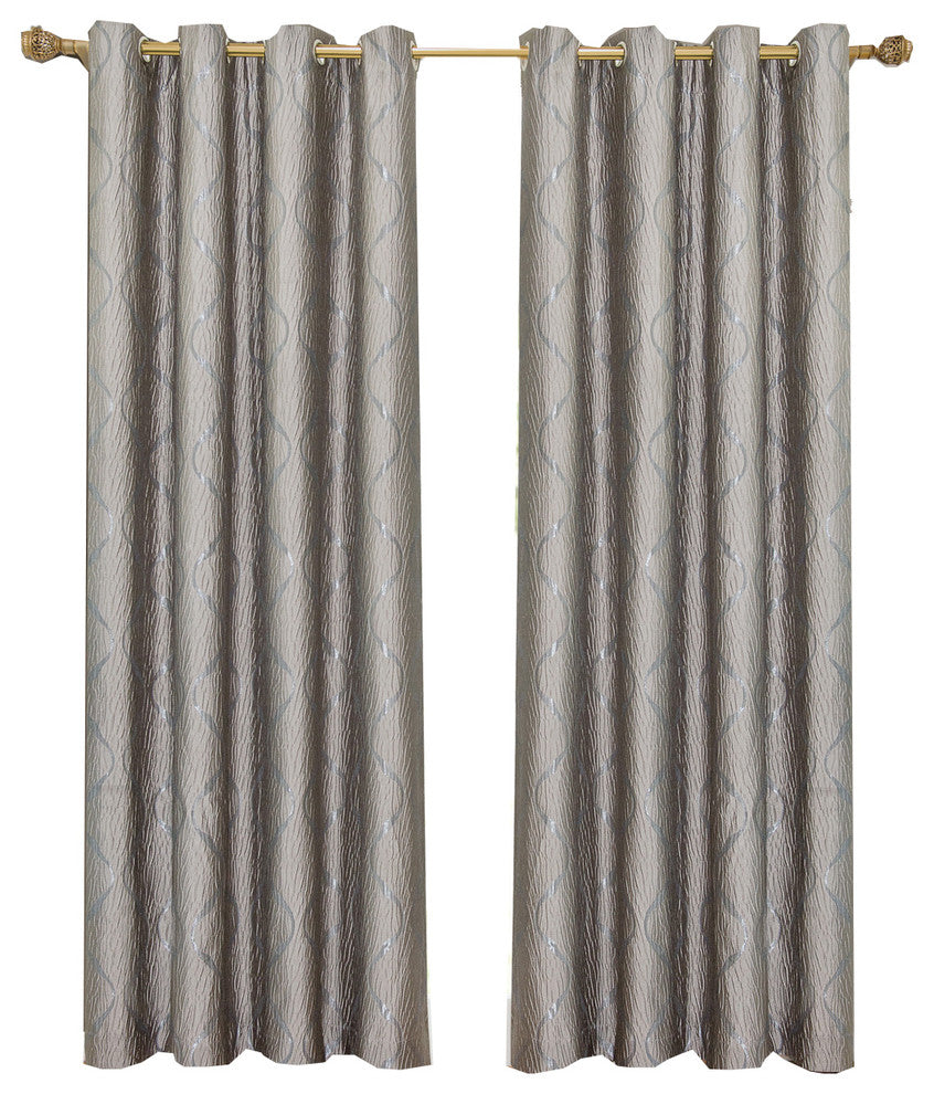 Laguna 100% Polyester Jacquard Grommet Curtains, Set of 2, Silver, 104"x63"