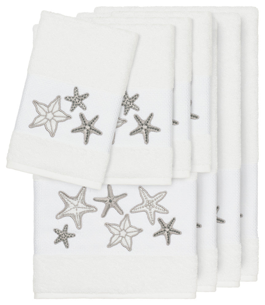 Lydia 8-Piece Embellished Towel Set, White