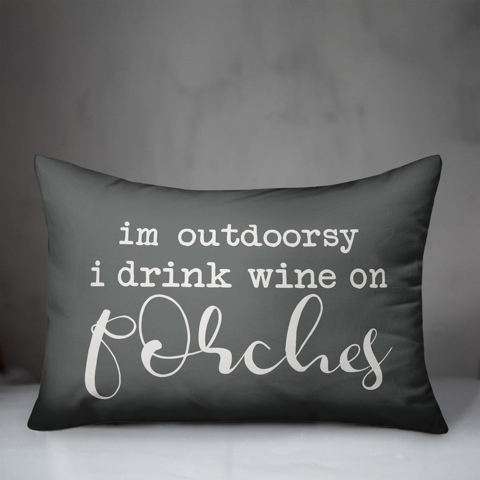 Drink Wine On Porches Outdoor Lumbar Pillow