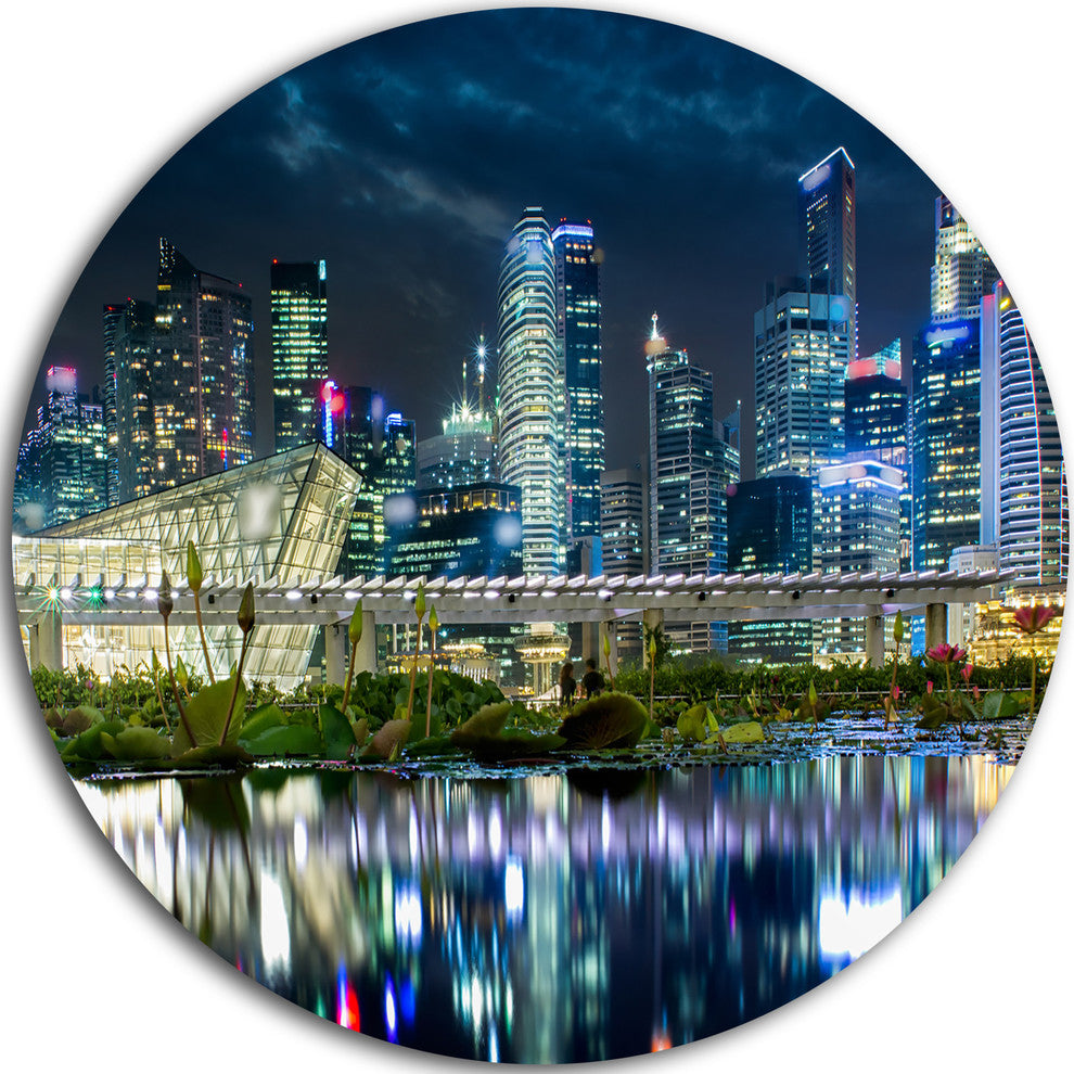 Singapore Financial District, Cityscape Photo Round Wall Art, 11"