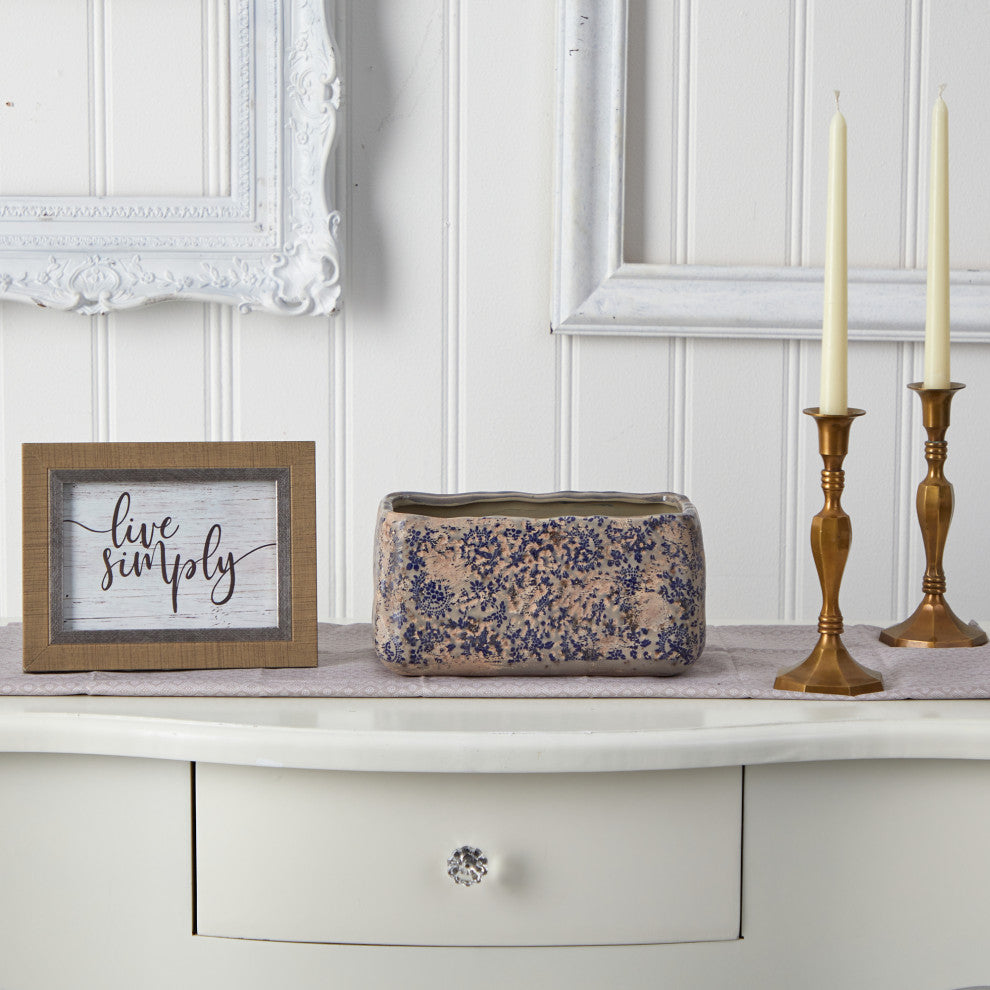 Nearly Natural 10" Tuscan Ceramic Rectangle Planter