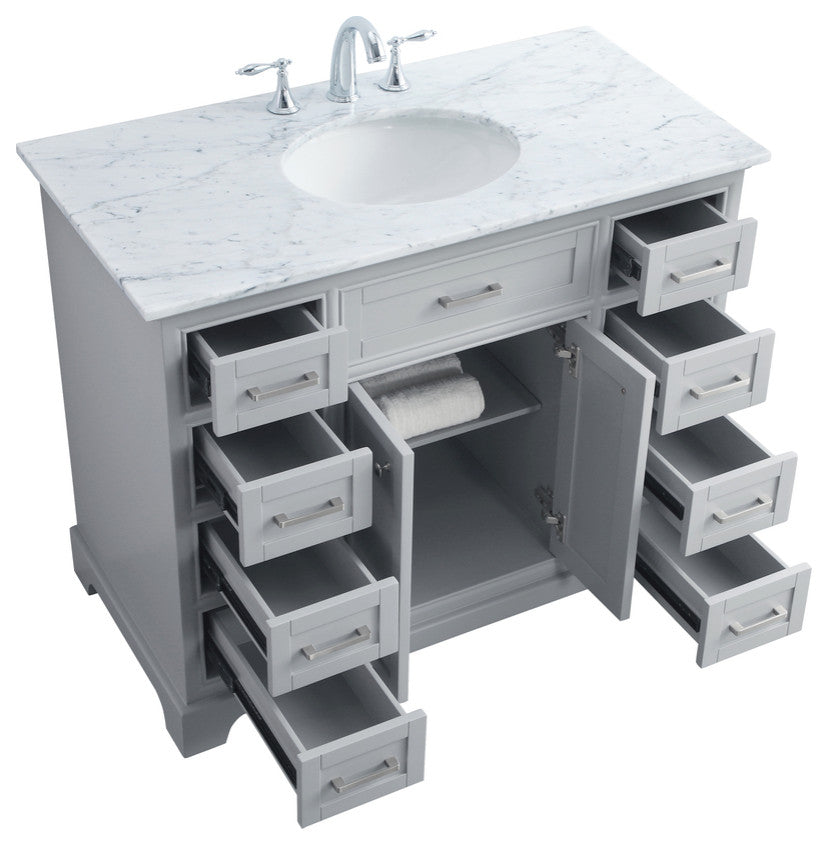 Amber Single Bathroom Vanity, Blue, Light Grey, 42"