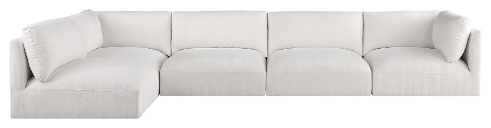 Ease Fabric Upholstered L-Shaped Modular Sectional, Cream, 5 Piece: 2 Corner, 3 Armless