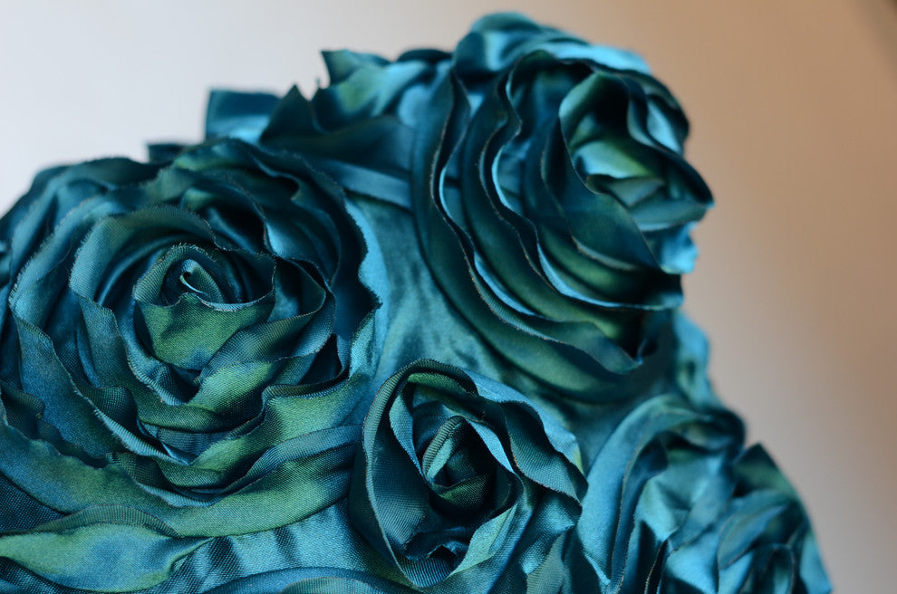 Textured Rose Pillow, Turquoise, 16"x16", Without Insert