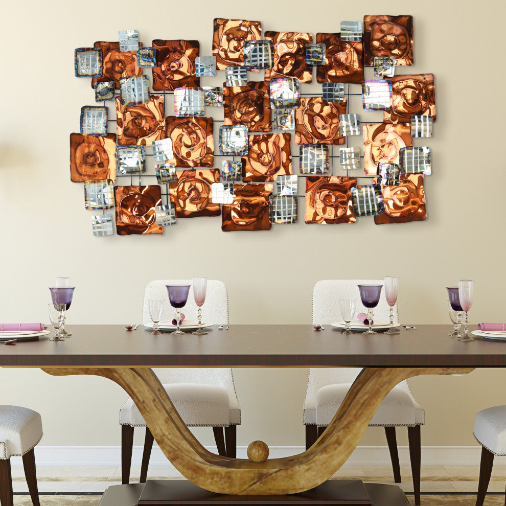 Hand Painted Etched Metal Wall Sculpture, Multi Color, Maze