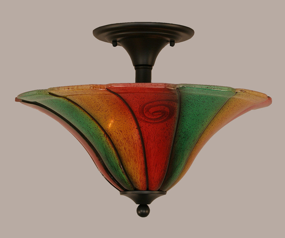 Semi-Flush With 2 Bulbs, 16" Mardi Gras Glass