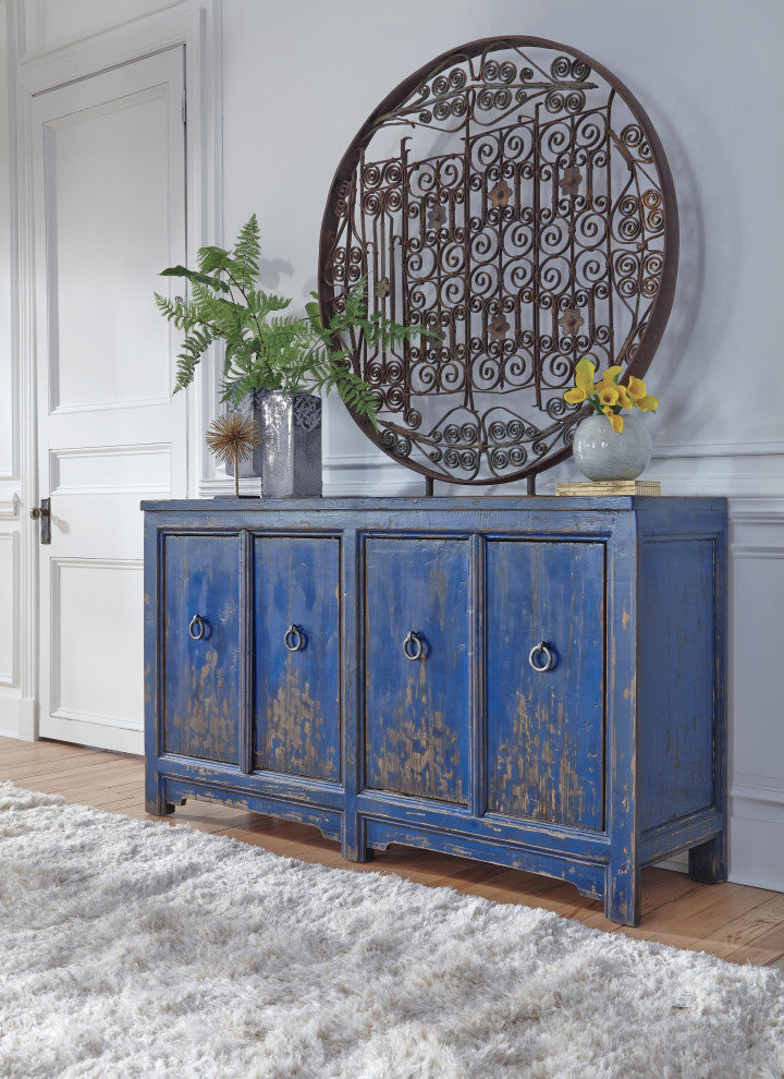 Kosas Home Amherst Reclaimed Pine 4Dr Cabinet, Royal Blue