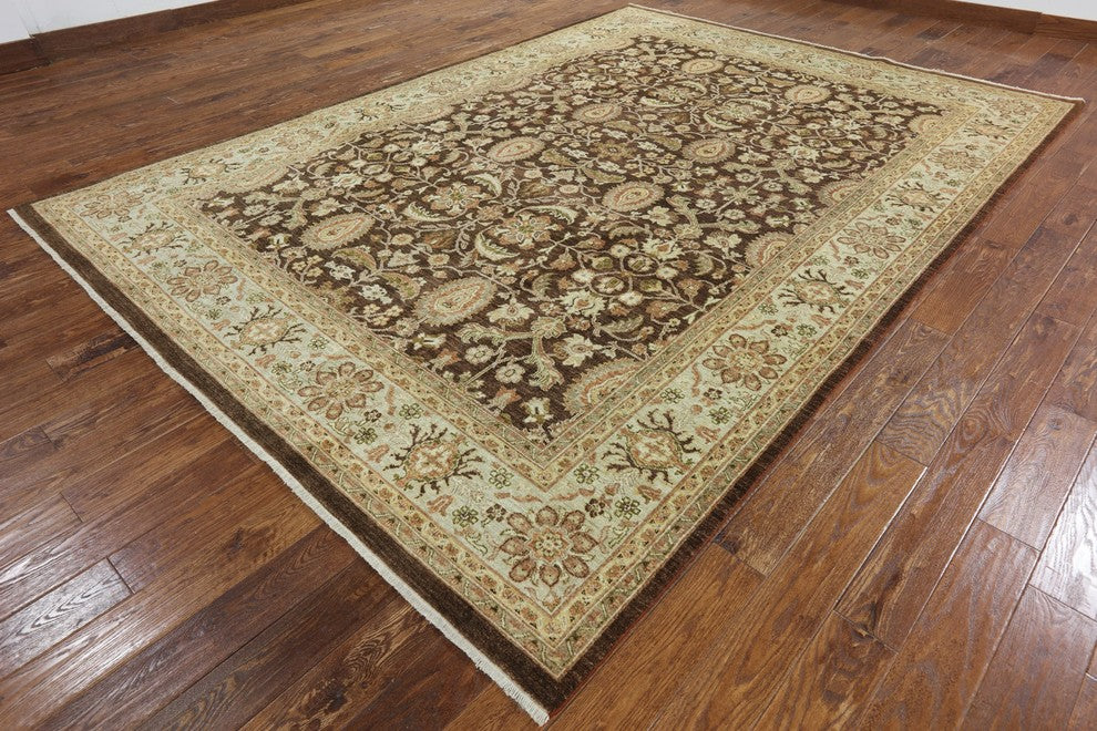 Hand-Knotted Oushak Style Floral Peshawar Chobi Quality Wool Rug, 9'x12'