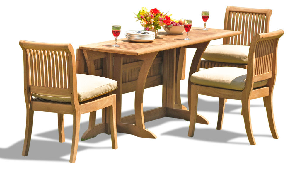 4-Piece Teak Set, 69" Warwick Table, 3 Giva Chairs, Sunbrella Cushion, Gingko