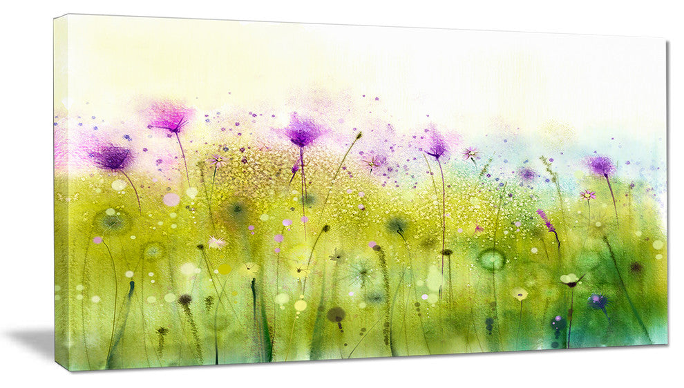 "Green Purple Abstract Cosmos of Flowers" Flower Wall Art, 32"x16"
