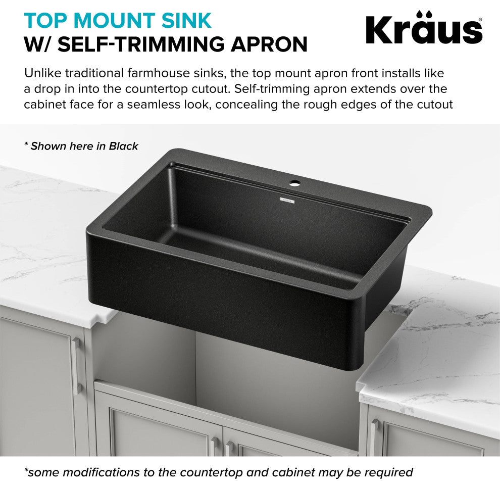 KRAUS Bellucci 33" Workstation Drop, Farmhouse Granite Kitchen Sink White