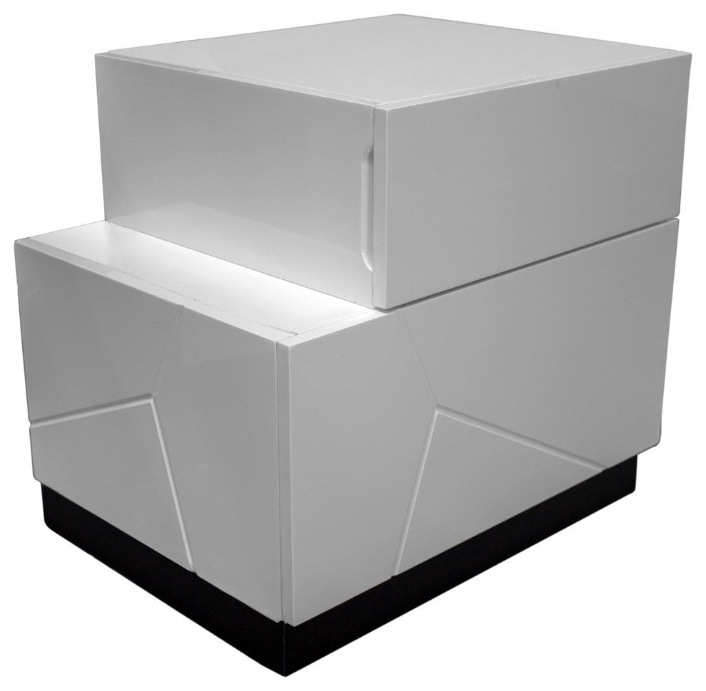 Modern White and Black Platform 5-Piece Bedroom Set, LED Light, Queen/King
