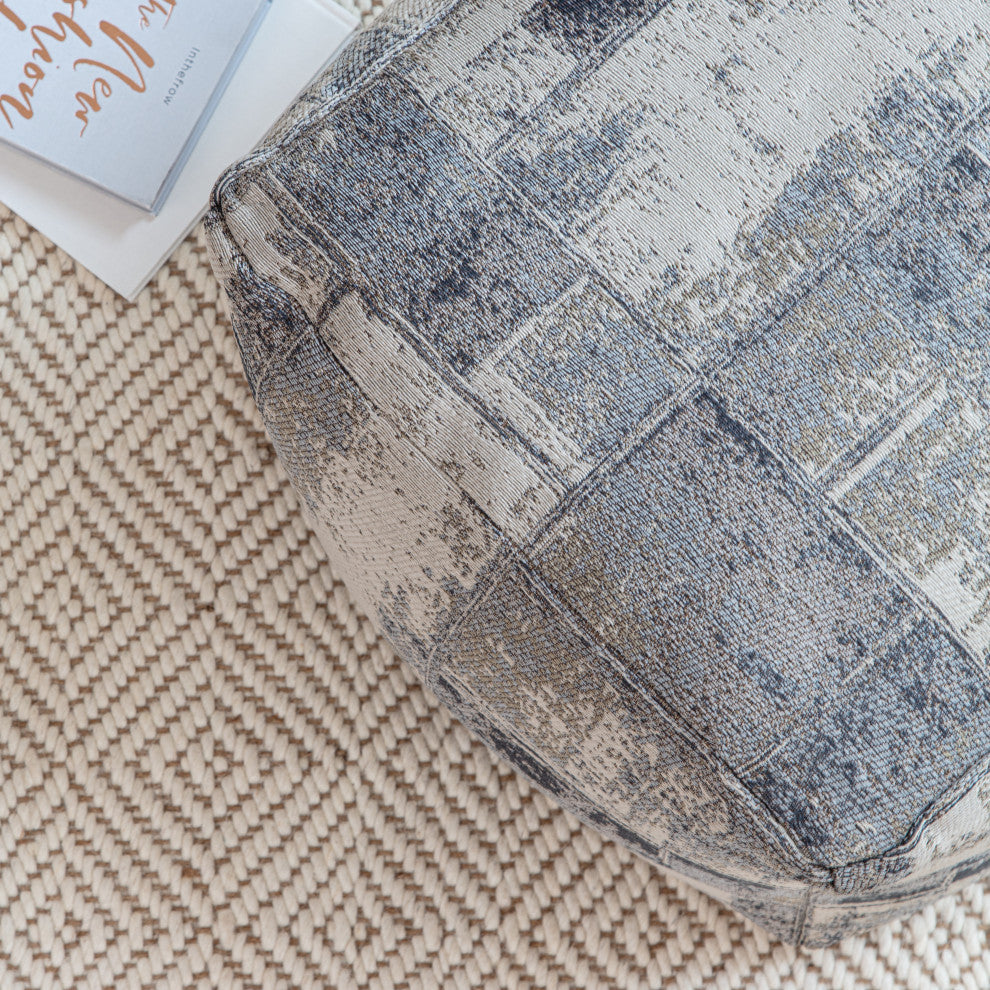 Biarritz 22" x 22" x 16" Gray and Ivory Pouf